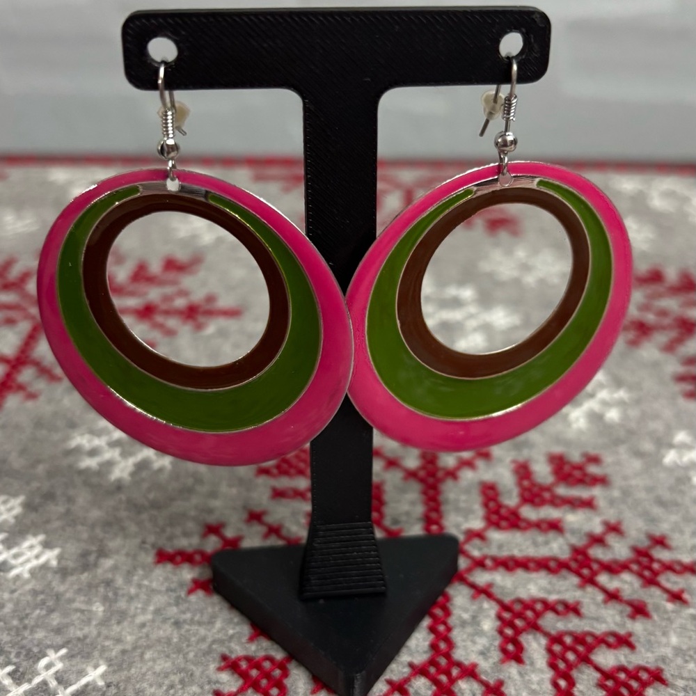 5/$25 (Pick 5 items for $25 Labeled) Pink and Green Hoop Earrings